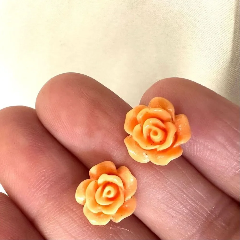 Small orange flower post earrings small orange